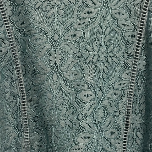 Teal Lace Peplum blouse with drop waist. Versatile top for fall or year round. - Picture 3 of 8